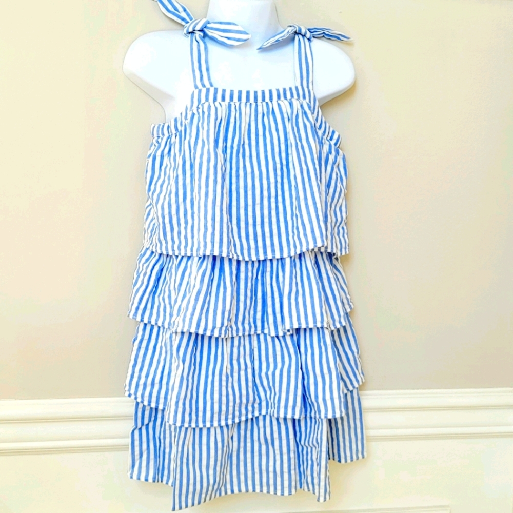 New! J Crew Sz 4 Crewcuts Seersucker Blue Striped dress NWT